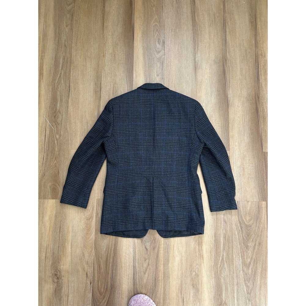 Vintage 100% Lambswool Plaid Blazer Grey Blue Sport Coat Mens L business formal - Picture 2 of 6